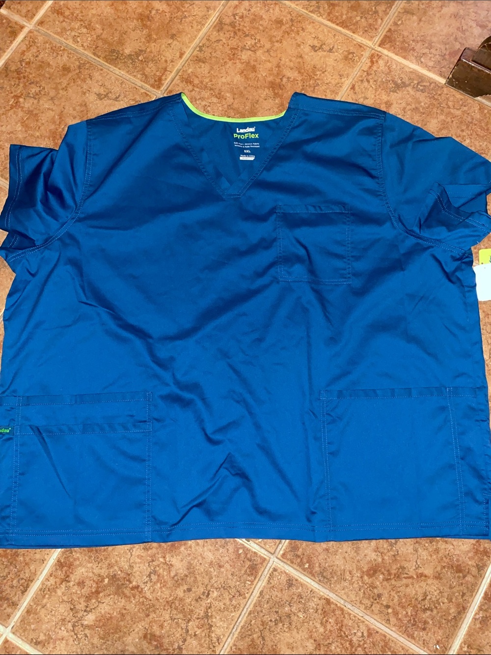 Landau ProFlex Men's Royal Blue Scrub Top with Lime Trim